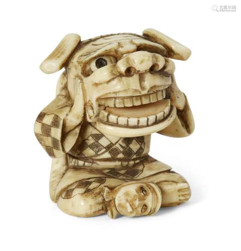 A Japanese ivory netsuke, 19th century, carved as a Chinese ...