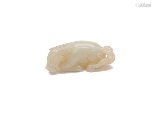 A Chinese pale green jade 'horse and monkey' carving, 20th c...