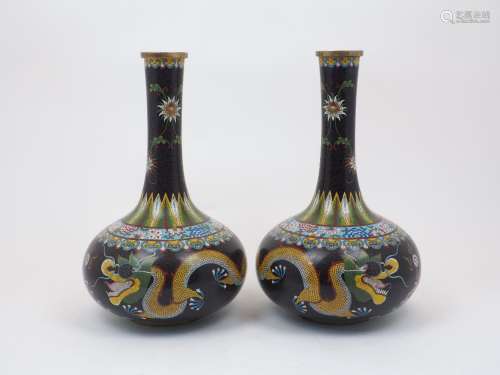 A pair of Chinese cloisonné bottle vases, early 20th century...
