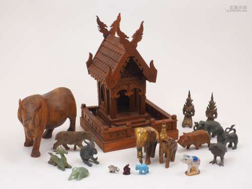 A group of Asian items, 20th century, to include: a wood tem...