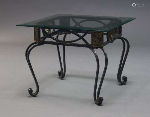 A wrought metal and gilt side table, late 20th Century, the ...