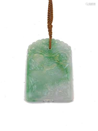 A Chinese jadeite plaque, 20th century, carved with one side...