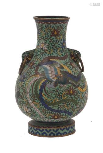 A Japanese cloisonné vase of hu form, 20th century, decorate...