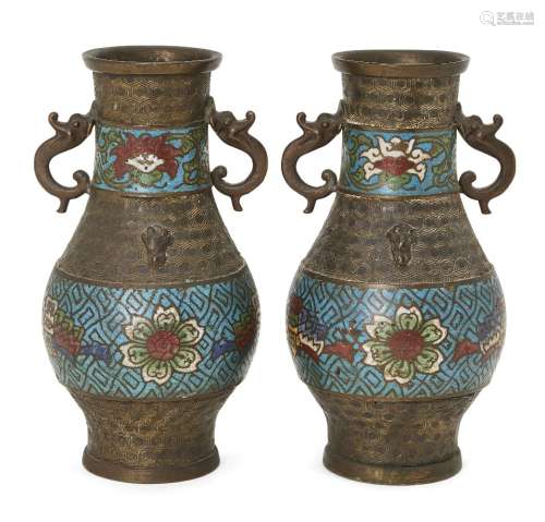 A pair of Chinese bronze and cloisonné enamel vases, 20th ce...
