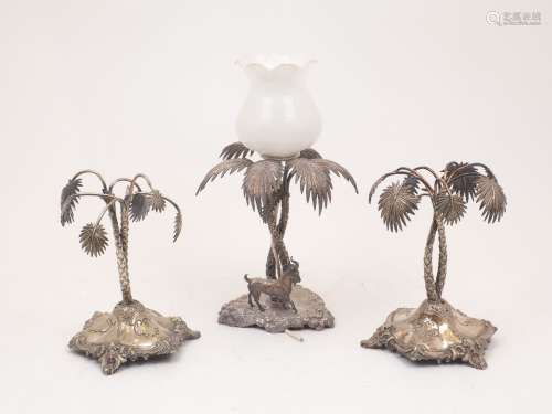 Three English silver plated palm tree ornaments, 19th / 20th...
