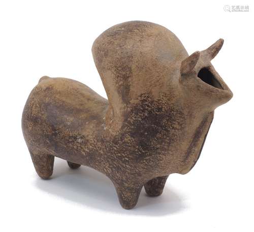 A pottery askos in the form of a bull, 20th century, 21cm lo...