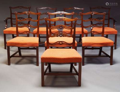 A set of eight George III style mahogany dining chairs, seco...