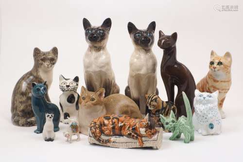 A pair of Beswick fireside seated Siamese cats, 20th Century...