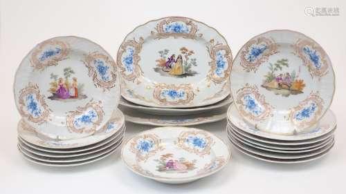 A group of Meissen ceramic plates and dishes, 19th Century, ...