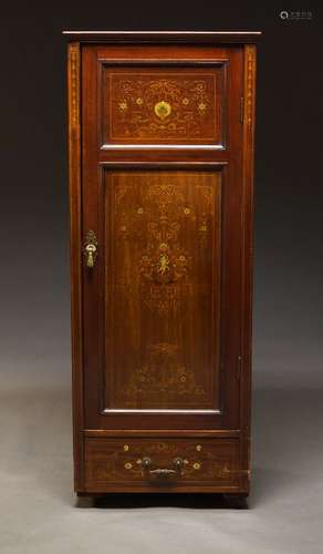 An Edwardian mahogany and marquetry inlaid hall cupboard, co...