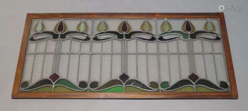 An Art Nouveau style glass and leaded panel, 20th Century, s...