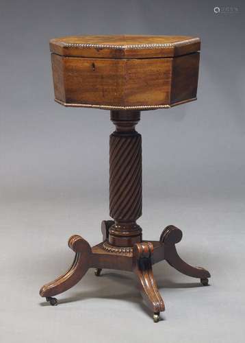 A Regency mahogany work box, the hinged octagonal top, enclo...