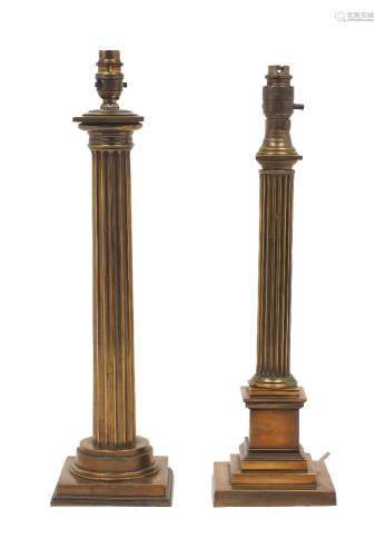 Two Victorian brass column table lamps, late 19th century, c...