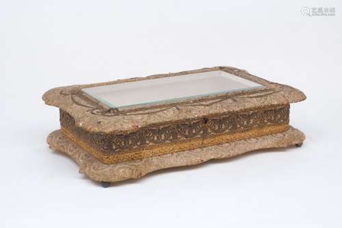 A silk embroidered rectangular jewellery box, 19th Century, ...