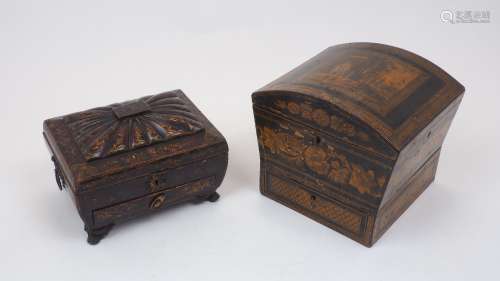 A Regency penwork workbox, early 19th century, the domed cov...