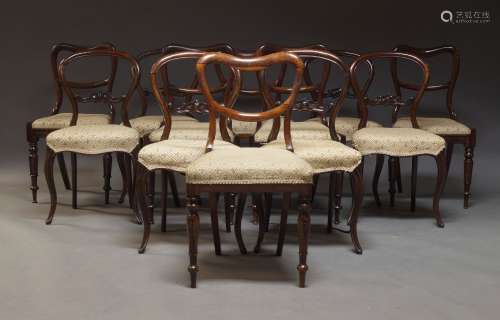 A Harlequin set of Victorian rosewood dining chairs, to incl...