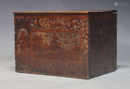 An Italian carved and ink work blanket box, late 17th Centur...