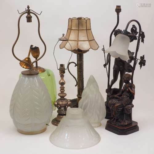 A group of lighting, comprising: two figural table lamps, an...