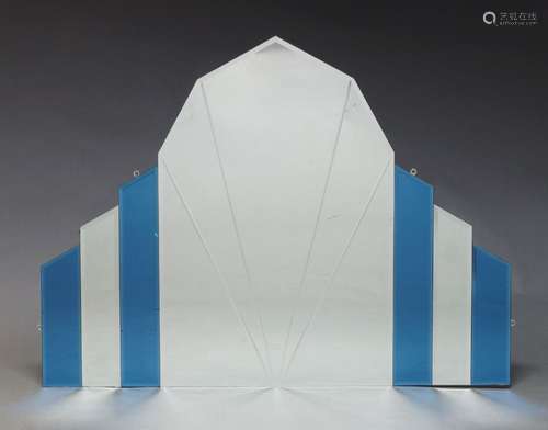 An Art Deco over mantle mirror, of geometric design, with bl...