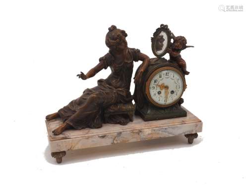 An Art Deco figural clock, 20th century, modelled with a sea...