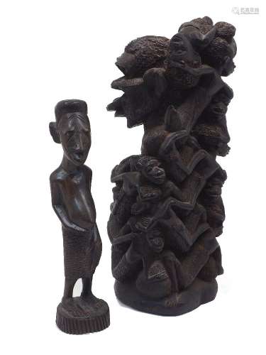 Two tribal wood carvings, 20th century, one modelled with mu...