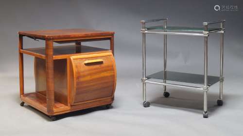 A figured walnut drinks table, c.1940, the square top above ...
