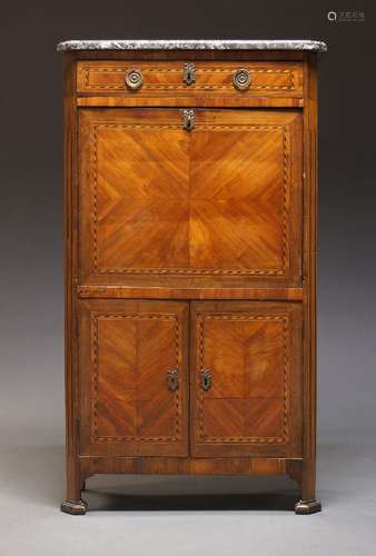 A Louis XV tulipwood and inlaid secrétaire à abattant, the t...