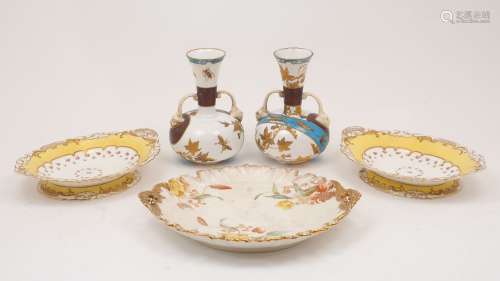 A pair of Royal Crown Derby porcelain vases, 20th century, e...