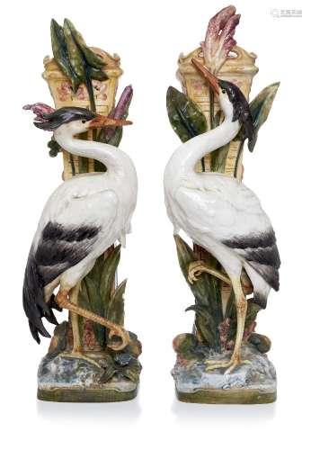 A pair of majolica jardinieres, late 19th century, each moul...