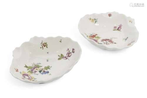 Two Meissen scalloped dishes, 19th century, decorated to the...