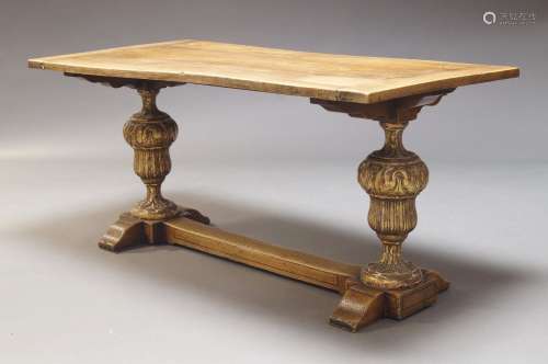 A fruitwood and carved giltwood refectory table, 19th Centur...