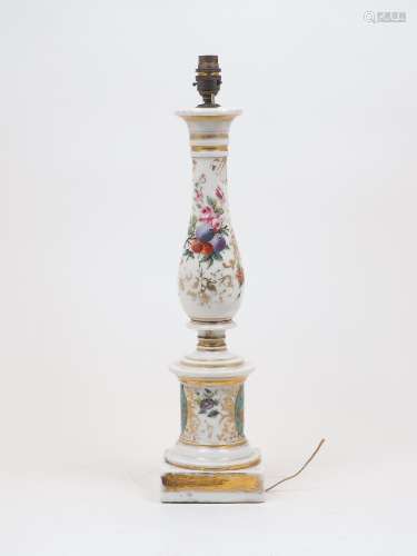 A Victorian porcelain lamp, late 19th century, decorated wit...