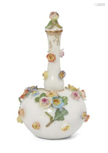 A miniature Meissen floral encrusted gourd shape bottle and ...