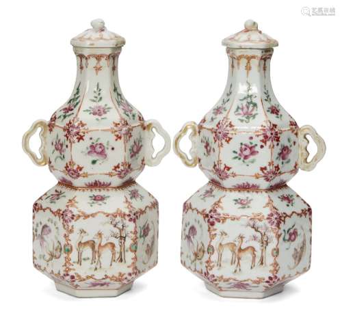 A pair of French porcelain Chinoiserie hexagonal vases and c...