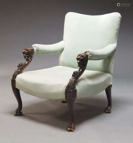 An Italian carved fruitwood armchair, early 20th Century, up...