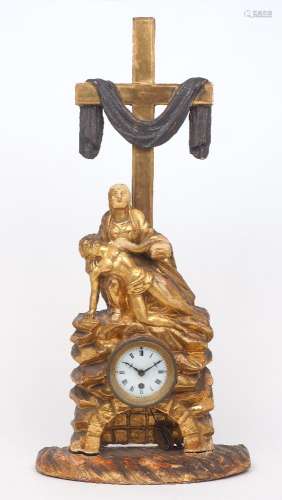 A French giltwood thirty-hour mantel clock, mid-19th century...