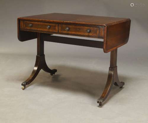 A George IV style mahogany and crossbanded sofa table, late ...