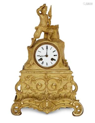 A French ormolu library clock, late 19th century, surmounted...