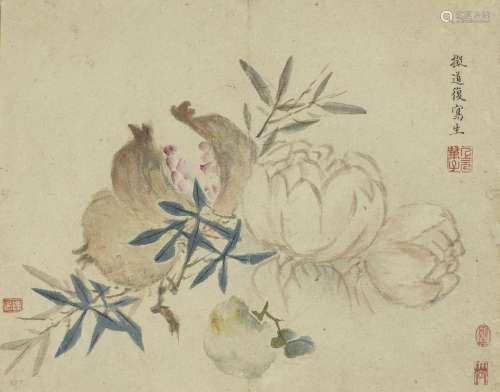 CHEN SHU (1660-1736), ink and colour on paper, pomegranates,...