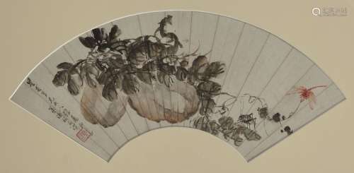 TANG LUMING (1804-1874), ink and colour on paper, fan painti...