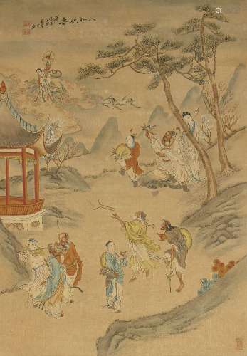 20th century Chinese School, ink and colour on silk hanging ...