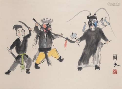 GUAN LIANG (1900-1986), ink and colour on paper, hanging scr...