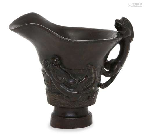 A Chinese zitan archaistic libation cup, 20th century, carve...