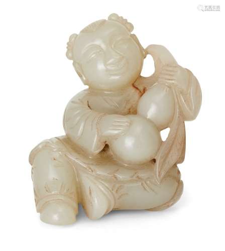 A Chinese green jade carving of a boy, 20th century, carved ...