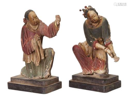 Two Chinese painted stucco figures, 17th/18th century, model...