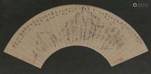 A Chinese fan painting, ink on unmounted paper fan, depictin...