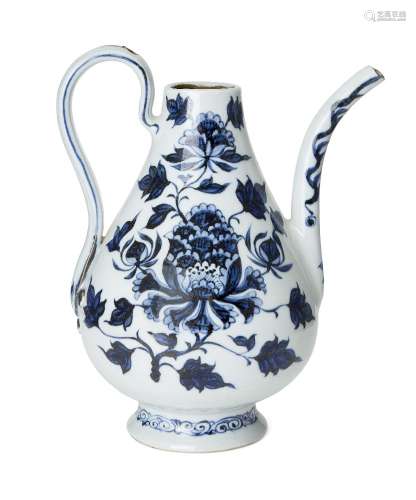 A Chinese porcelain Ming style ewer, late Qing dynasty, with...