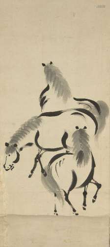 19th Century Chinese School, ink on paper hanging scroll, st...