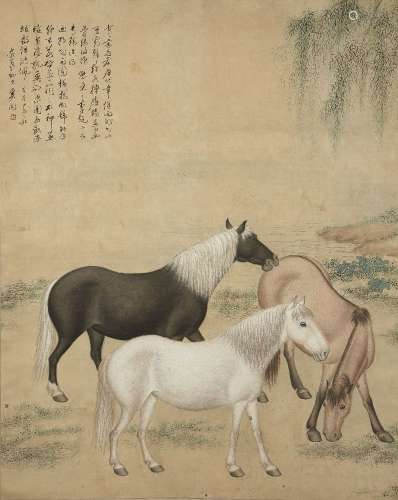 19th century Chinese School, ink and colour on paper, hangin...
