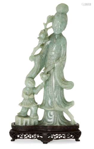 A Chinese jadeite figure of an immortal, mid-20th century, c...